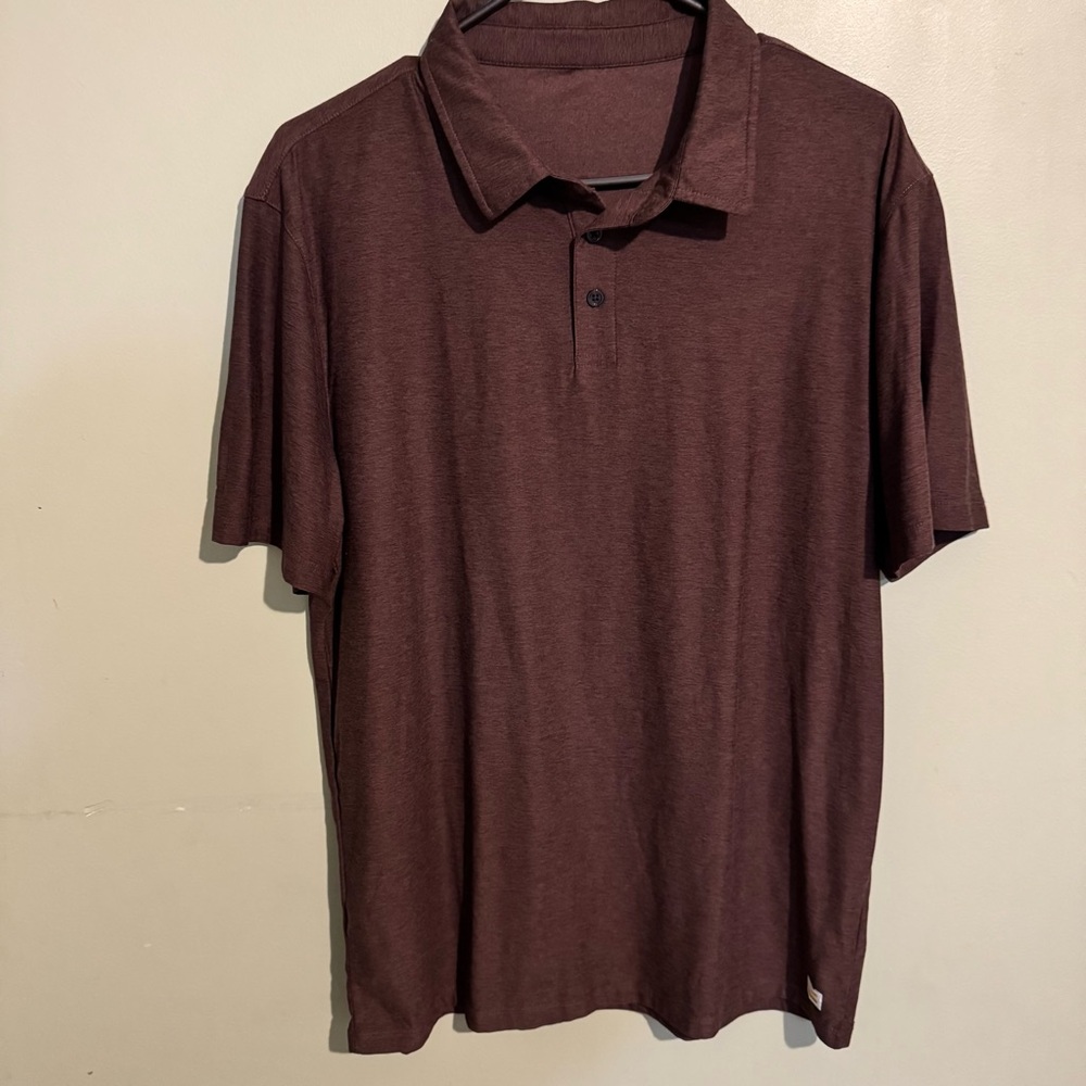 Vuori Strato Tech Polo Shirt Men's Large Brown Performance Stretch Preppy
